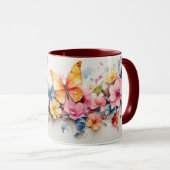 Aquarelle Mélange Beurre Maroon Fleurs Mug (Devant droit)
