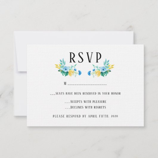 Aquarelle Mer Bleu Floral Mariage RSVP (Devant)