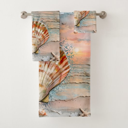 Aquarelle Mer Tranquille Pêche et Orange Coquillag (En situation)