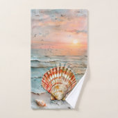 Aquarelle Mer Tranquille Pêche et Orange Coquillag (Serviette à main)