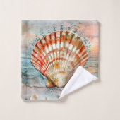 Aquarelle Mer Tranquille Pêche et Orange Coquillag (Gant de toilette)