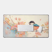 Aquarelle Mésange Fleur de Pêcher Corail Orange (Clavier et souris)