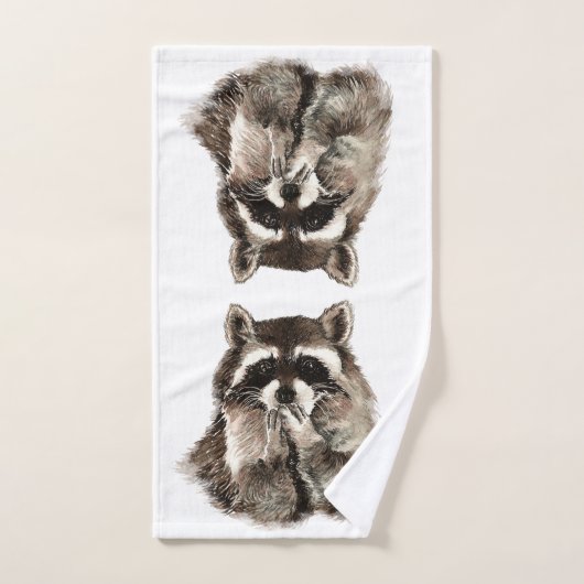 Aquarelle mignon Raccoon souffler Baisers Amusants (Serviette à main)