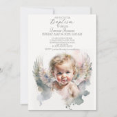 Aquarelle mignonne Angel Baby Baptême Invitation (Devant)