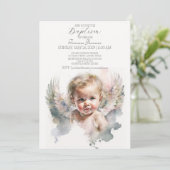 Aquarelle mignonne Angel Baby Baptême Invitation (Debout devant)