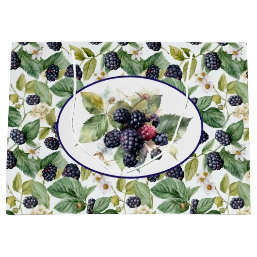Aquarelle mignonne Blackberries Grand sac cadeau (Devant)