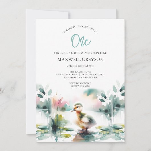 Aquarelle mignonne Canard Invitation anniversaire (Devant)