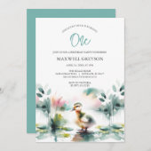Aquarelle mignonne Canard Invitation anniversaire (Devant / Derrière)