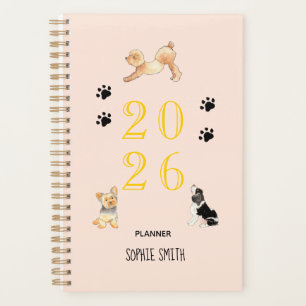Aquarelle mignonne chiens Pink 2025 Planner