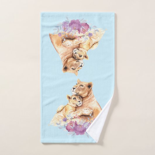 Aquarelle mignonne Mère Lion & Cub (Serviette à main)