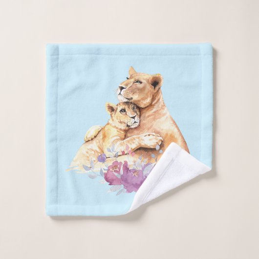 Aquarelle mignonne Mère Lion & Cub (Gant de toilette)