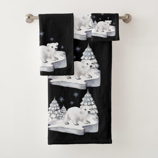 Aquarelle mignonne Ours Polaire Pins Arbres à neig (En situation)