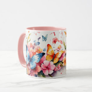 Aquarelle mignonne Papillon rose Fleur Mug