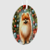 Aquarelle mignonne Pomeranienne Noël festif (devant)