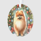 Aquarelle mignonne Pomeranienne Noël festif (devant)