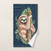 Aquarelle mignonne Sloth & Feuilles tropicaux (Serviette à main)