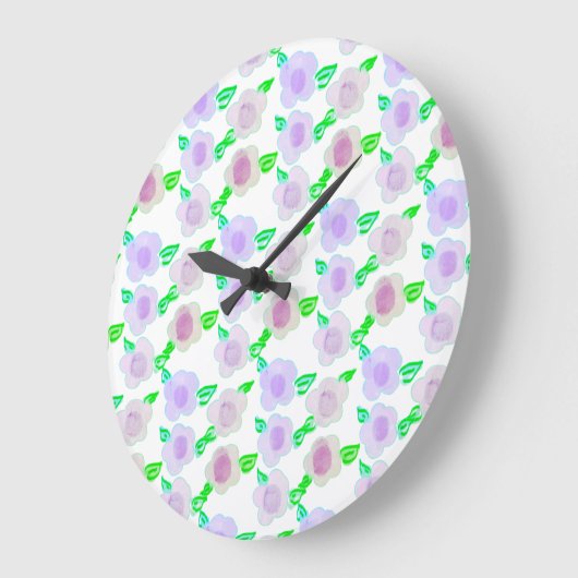 Aquarelle mignonne violet Horloge d'art floral (Angle)
