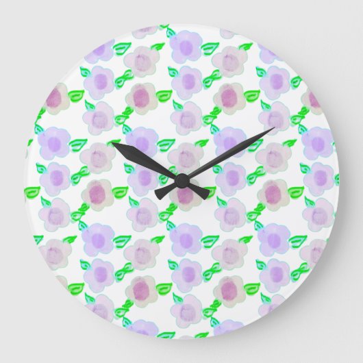 Aquarelle mignonne violet Horloge d'art floral (Recto)