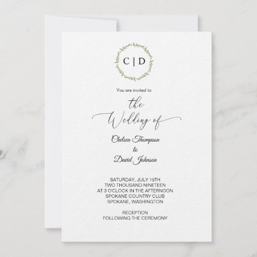 Aquarelle minimale Monogramme Invitation initiale (Devant)