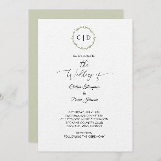 Aquarelle minimale Monogramme Invitation initiale (Devant / Derrière)