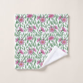 Aquarelle minimaliste rose, motif floral vert (Gant de toilette)