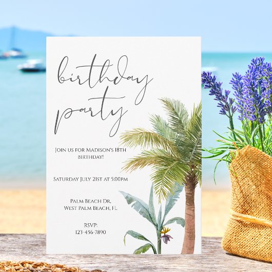 Aquarelle minimaliste Tropical Invitation d'annive