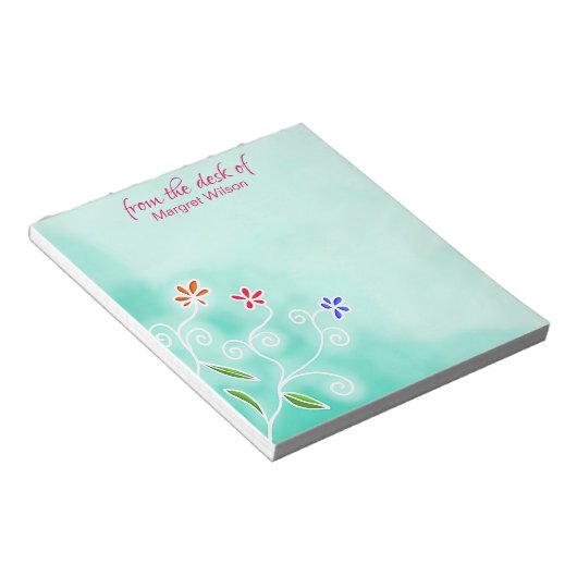 Aquarelle Mint avec Bloc-notes Fleurs Whimsical (Incliné)