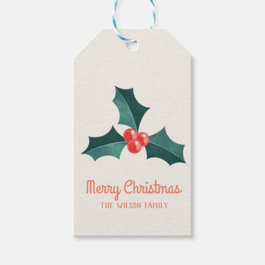 Aquarelle mistletoe étiquettes cadeaux de Noël (Devant)