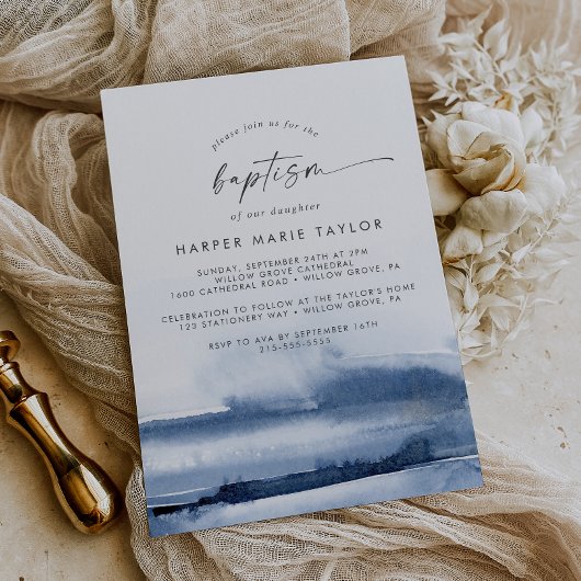 Aquarelle moderne | Baptême bleu Invitation
