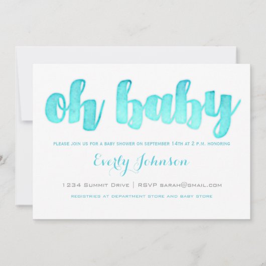 Aquarelle moderne bébé garçon douche Invitations (Devant)