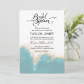 Aquarelle moderne Bleu Douche nuptiale Invitation (Debout devant)