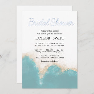 Aquarelle moderne Bleu Douche nuptiale Invitation
