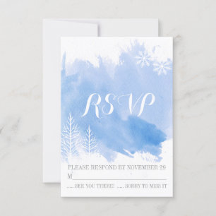 Aquarelle moderne bleu mariage d'hiver RSVP répons