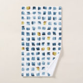 Aquarelle moderne bleu or Carrés géométriques (Serviette à main)