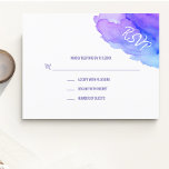 Aquarelle moderne bleu pourpre RSVP Insérer des ca<br><div class="desc">Jolie carte mariage de réponse RSVP moderne aquarelle. Couleurs turquoise violet pastel. Parfait pour la destination de la plage thèmes de mariage, Bat / Bar Mitzvah, Anniversaire, Anniversaire, etc... . Eau / conception océanique. Cartes modifiables - facile d'ajouter vos informations ou de modifier la police, la couleur et la taille...</div>