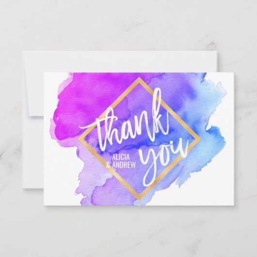 Aquarelle moderne bleu violet MERCI Turquoise (Devant)