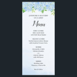 Aquarelle moderne Blue Hydrangea Menu Mariage<br><div class="desc">Ces cartes de menu mariage sont dotées de fleurs d'hydrangée bleu aquarelle et de feuillage. Personnalisez-les avec votre propre texte. Visitez notre magasin pour voir la gamme complète de produits correspondants que vous pouvez personnaliser pour votre jour de mariage.</div>