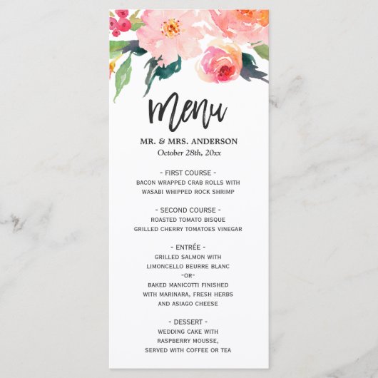 Aquarelle moderne Botanique Floral Menu Mariage (Devant)