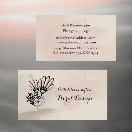 Aquarelle moderne Carte de visite fleuri rose