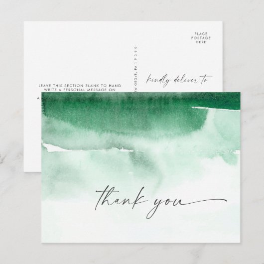 Aquarelle moderne | Carte postale Merci vert (Devant / Derrière)