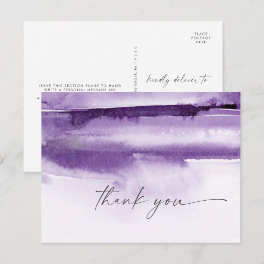 Aquarelle moderne | Carte postale Merci violet (Devant / Derrière)