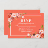 Aquarelle moderne Coral Floral Blanc RSVP Mariage (Devant / Derrière)
