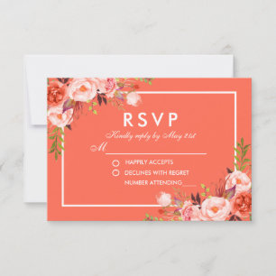 Aquarelle moderne Coral Floral Blanc RSVP Mariage