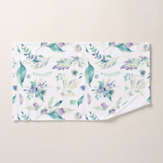 Aquarelle moderne de lavande de vert de jade (Serviette à main)