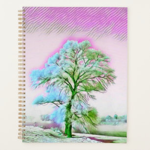 Aquarelle moderne du carnet des arbres enneigés co
