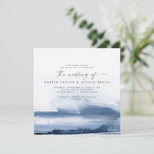 Aquarelle moderne | Faire-part de mariage Carré bl (Debout devant)