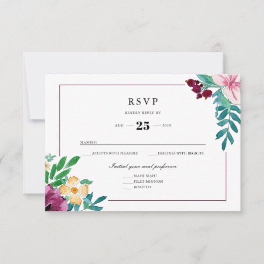 Aquarelle moderne fleurit Mariage RSVP (Devant)