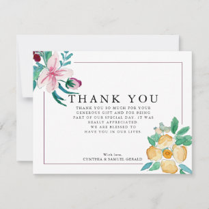 Aquarelle moderne fleurit Merci Mariage