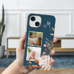 Aquarelle moderne Floral 2 Photo Monogramme<br><div class="desc">Coin tendance et moderne de jolies fleurs d'aquarelle,  deux modèles photo carrés et un champ de texte monogramme avec couleur arrière - plan personnalisable.</div>