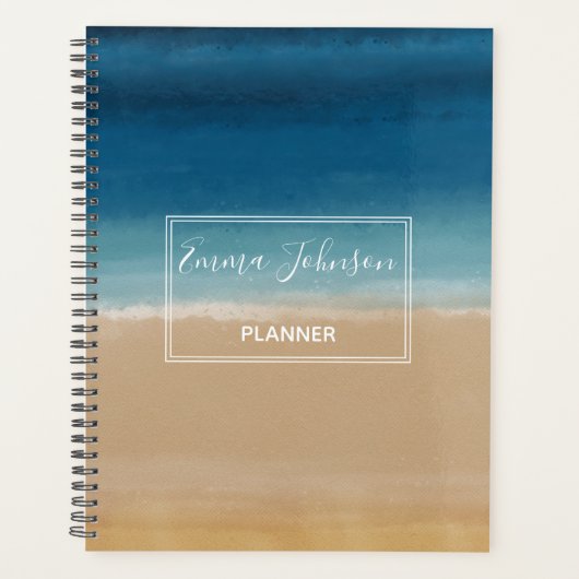 Aquarelle moderne Gold Blue Beach (Devant)